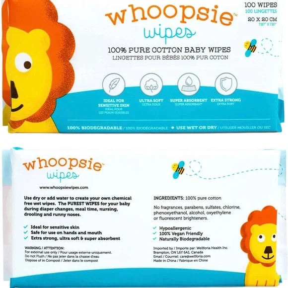NWT Whoopsie Wipes 100% Pure Cotton Dry Baby Wipes, 2 pk. - Picture 2 of 12